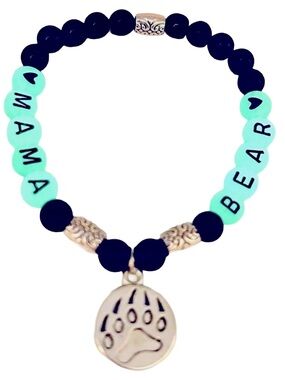 Handmade Glow-in-the-Dark “Mama Bear” Bracelet with Natural Tiger Eye Stones
